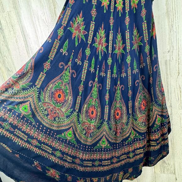 Lapogee India 100% Rayon Blue Orange Floral Long Tank Maxi Tunic Dress medium - Picture 5 of 9